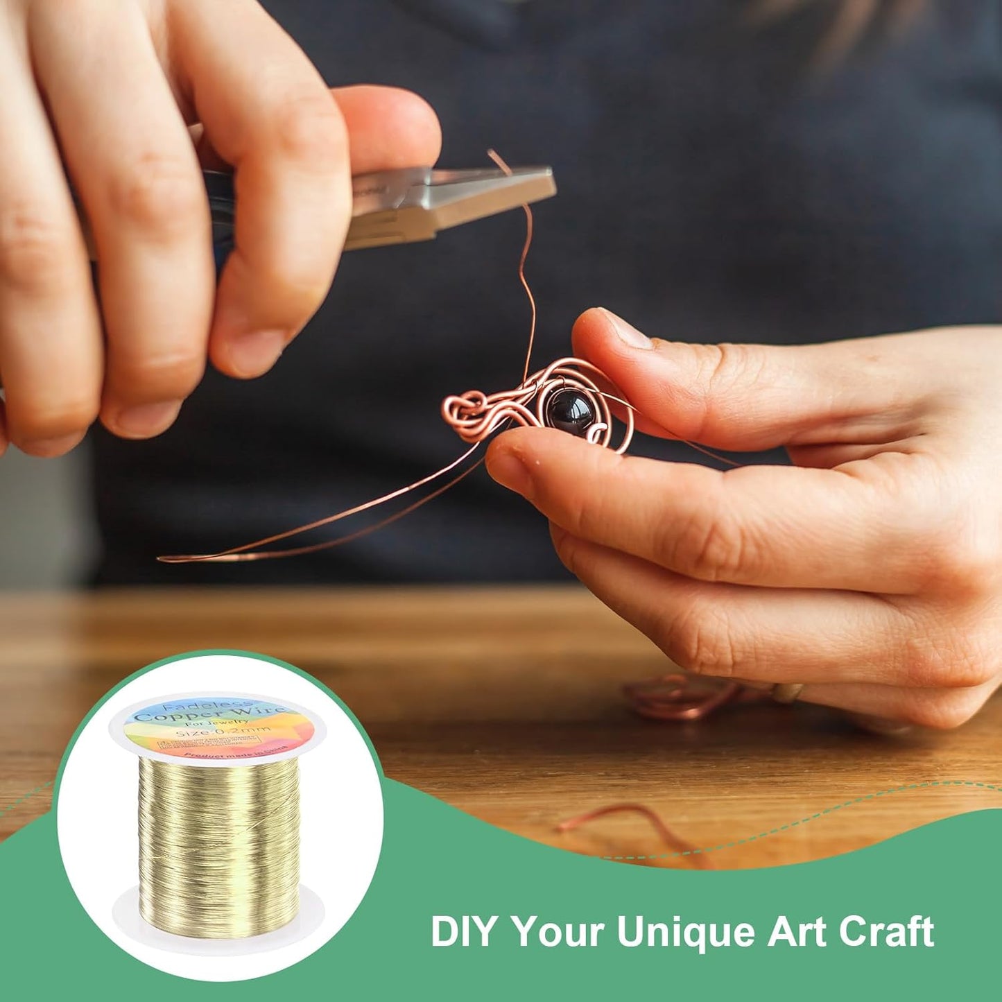 2-Rolls 0.2mm Jewelry Wire, 32 Gauge 328FT Craft Wire Copper Beading Wire for Jewelry Making/Planting/Weaving/DIY Crafting, Soft Metal Wires [100M, Light Golden]