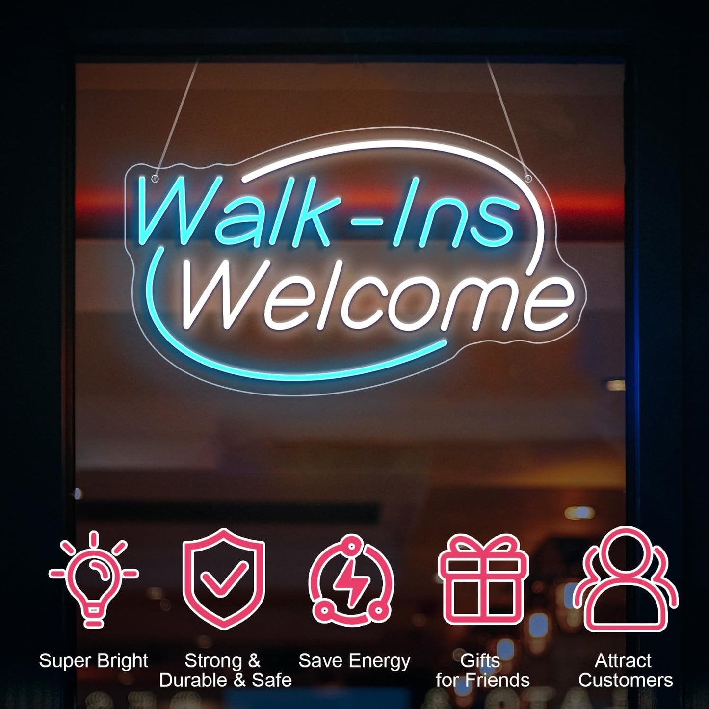 Walk-Ins Welcome Neon Sign, Neon Sign For Wall Decor, Ice blue + white Led Signs Usb Powered, Living Game Room Decor, For Bedroom Restaurant Bar Hotel Shop Party Birthday(16.5x9.4in)