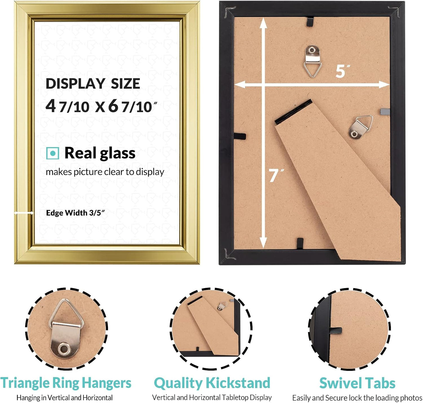 LaVie Home 5x7 Picture Frames (12 Pack, Gold) Simple Designed Photo Frame with High Definition Glass for Wall Mount & Table Top Display, Set of 12 Classic Collection