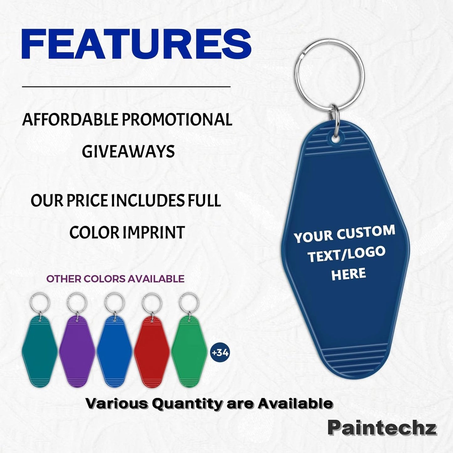 Custom Vintage Hotel Motel Keychains 100 Pack, Personalized Logo, Text Bulk - Perfect for Tradeshows, Campaign Gifts - Customizable Key Tags