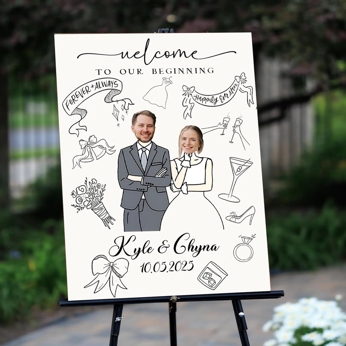 Custom Wedding Plaque for Welcome Sign, Personalized Welcome to our Weddings Poster with Portrait Bride & Groom, Customized Funny Wedding Sign for Bridal Party, Engagement