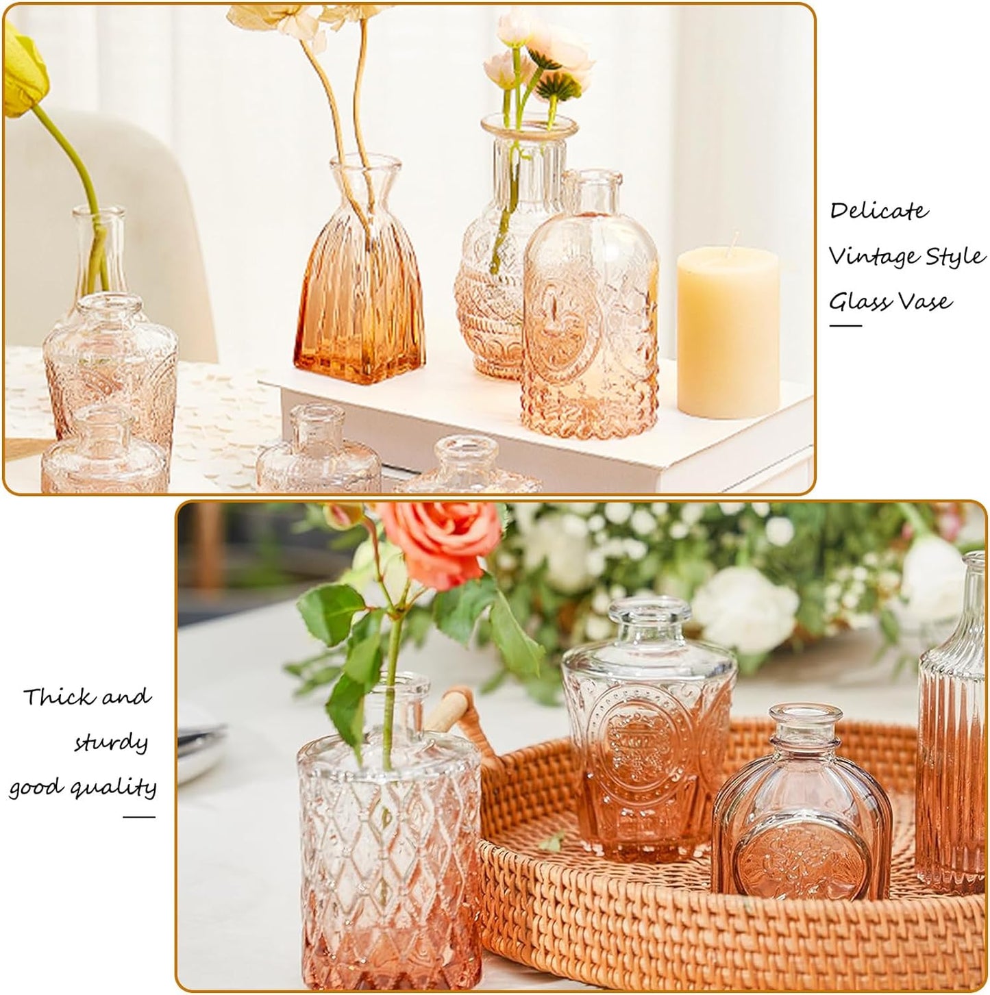 Amber Glass Bud Vase Set,20Pcs Small Glass Vase for Flowers, Clear Bud Set in Bulk,Mini Single Vintage Design for Centerpiece Rustic Wedding Decorations Home Table Flower Décor