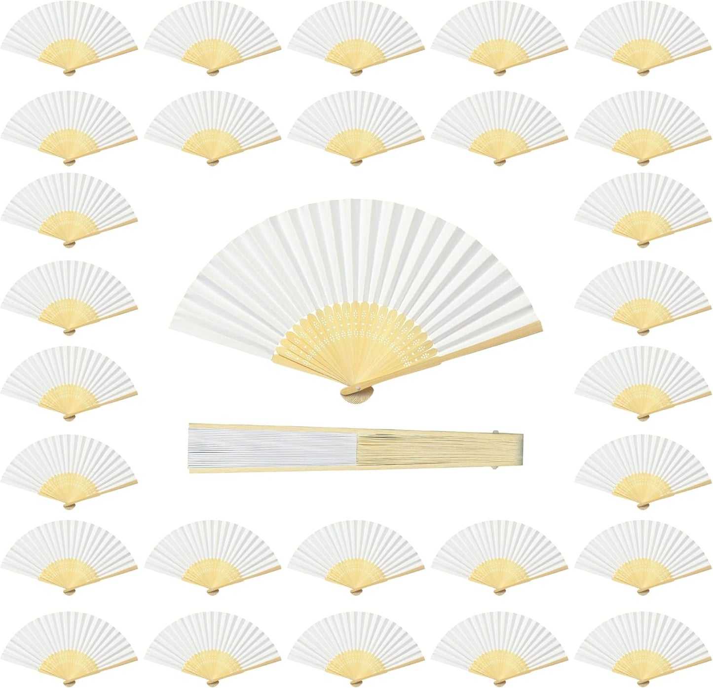 Coucoland 50Pcs Hand Fan Bulk - White Bamboo Folding Handheld Fan Hand fan for Wedding Home Decoration Party Favors Bridal Dancing Party