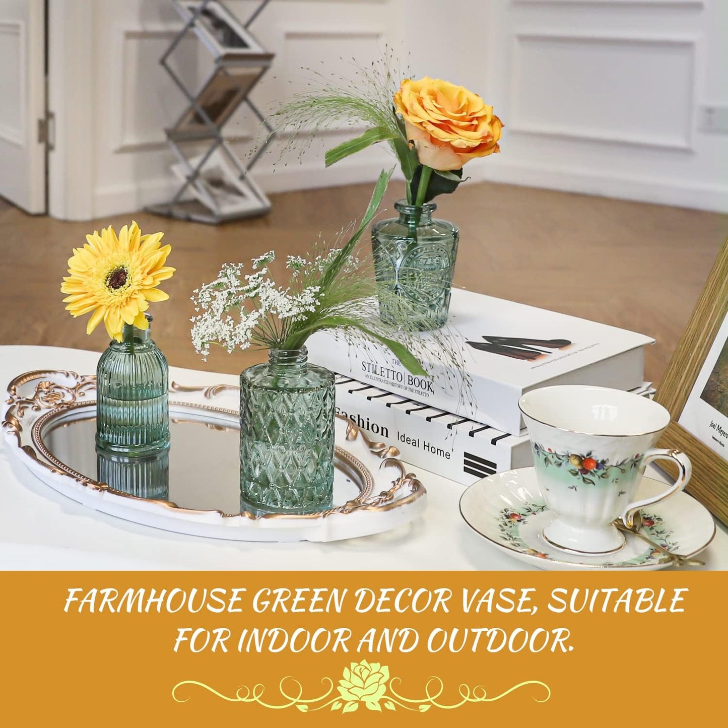 Green Glass Bud Vase Set of 22, Small Vases for Flowers, Clear Glass Vases for Centerpieces, Mini Bud Vases in Bulk Rustic Wedding Decorations, Centerpieces, Vintage Look Home Table Flower Decor