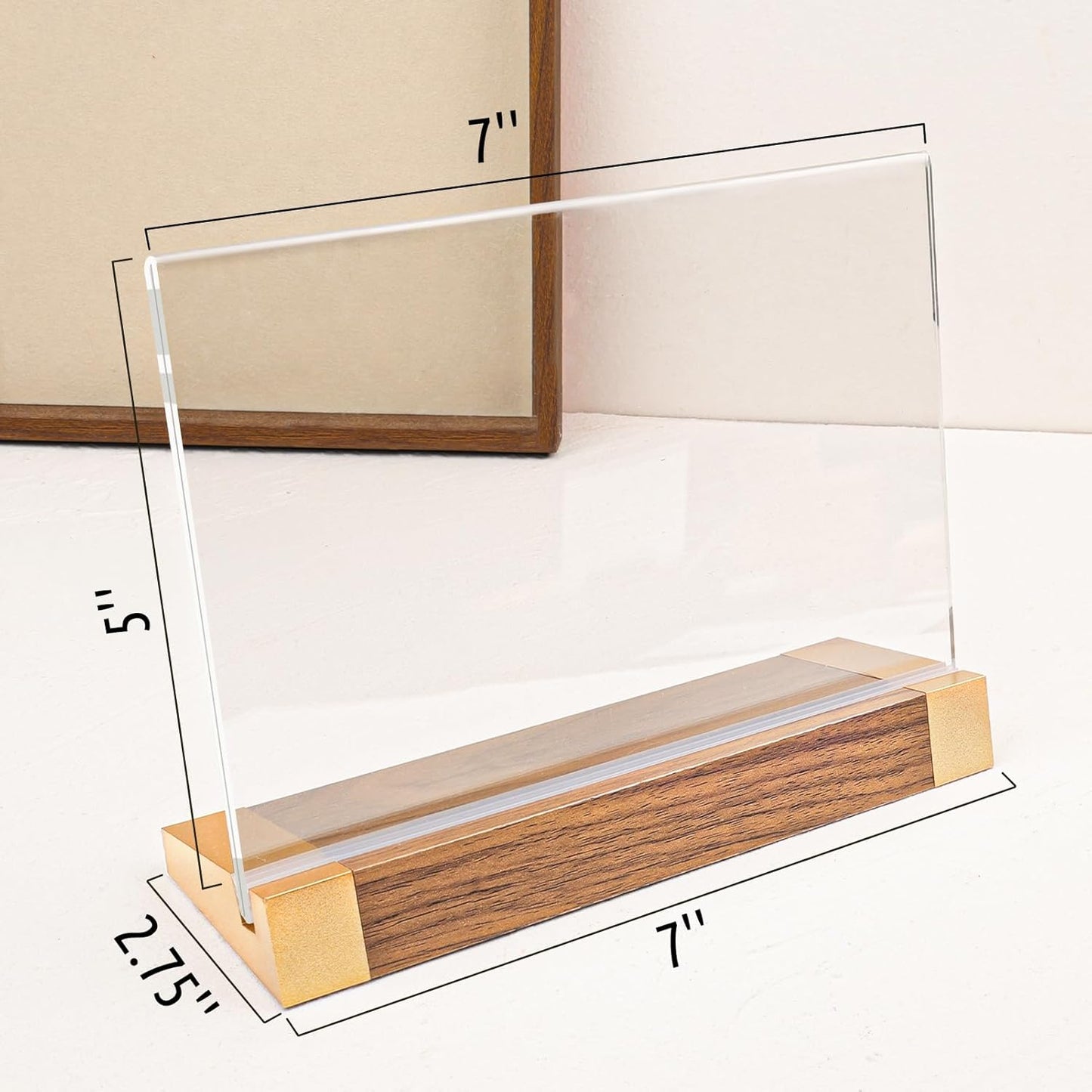 Acrylic Sign Holder 5"x7" Tabletop Display Clear Sign Board with Wood-Color Base, Horizontal for Store/Coffee Shop/Restaurant Menu Hotel/Office Display Holder, 2 Pack