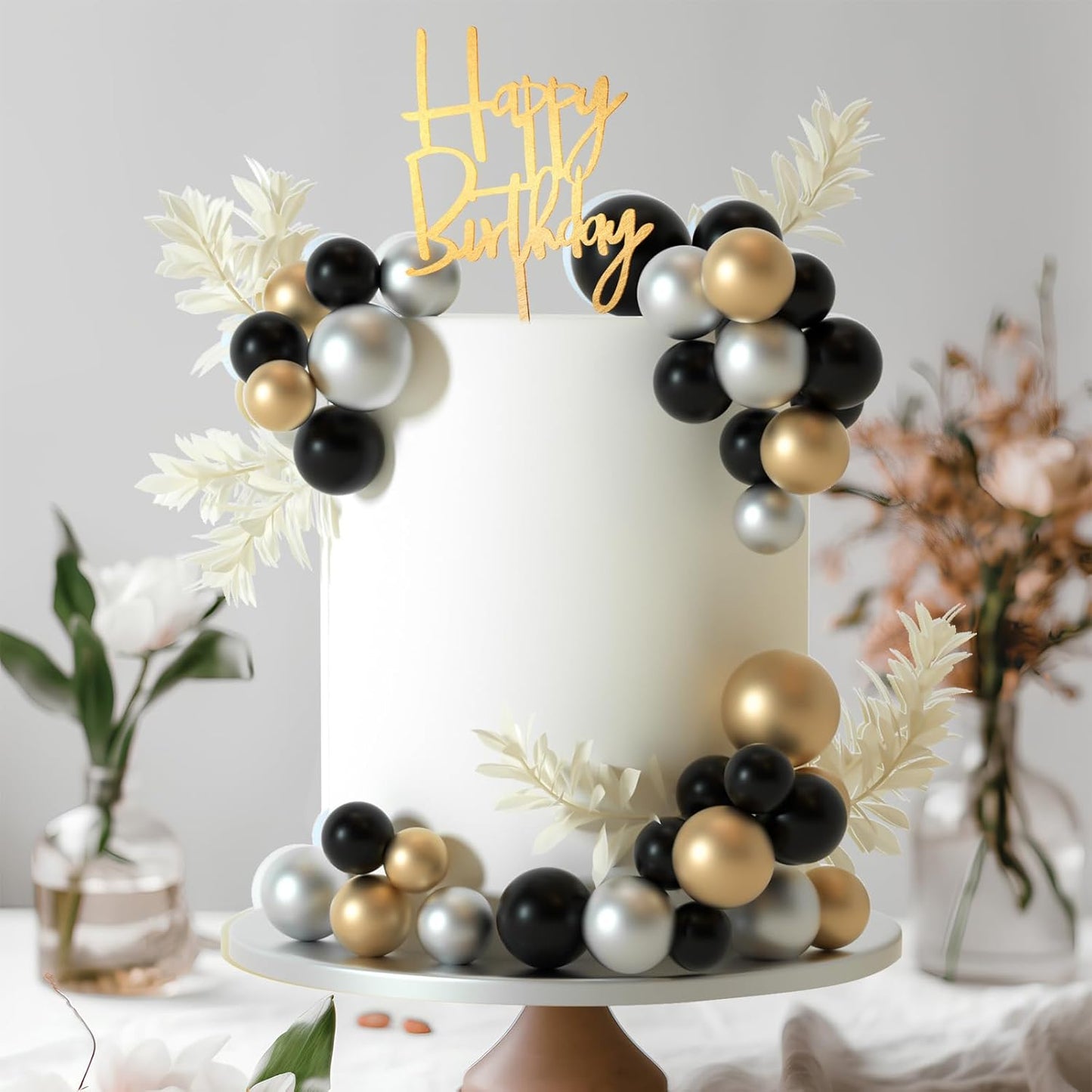 MIAHART Ball Cake Toppers Boho Grass Cake Topper Ball Cake Insert Decoration for Birthday Wedding Baby Shower Party Decorations Boho Themed Party Supplies (black，gold，sliver)