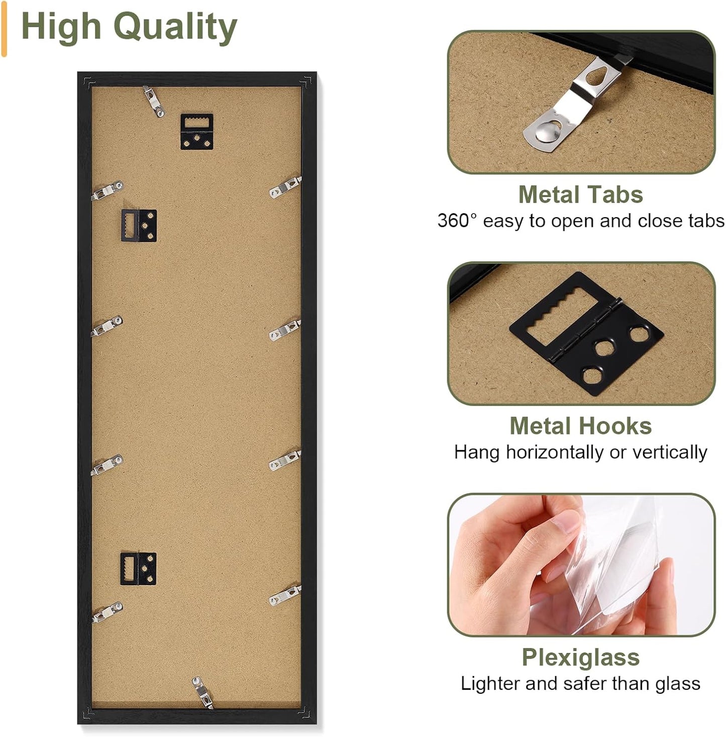 Vittanly 8x24 Collage Picture Frame, Displays 5Pcs 4x6 Pictures with Mat, Picture Frames Collage Wall Decor for Horizontal or Vertical Display, Black, 1 Pack