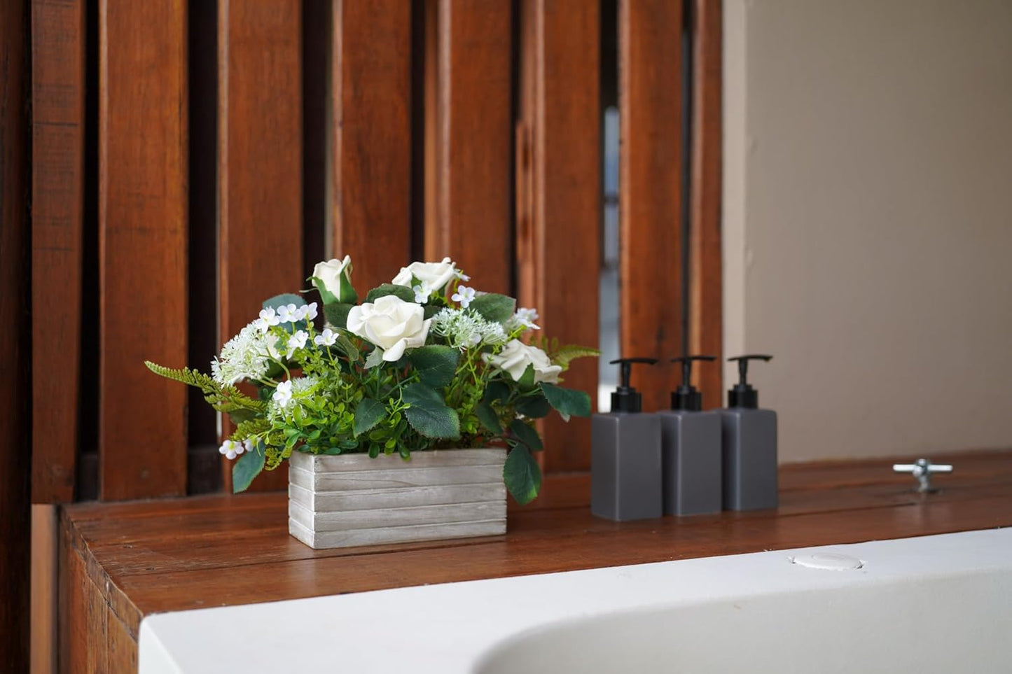 Artificial Flowers Plants Fake Rose Floral Arrangements in Pots for Home Wedding Table Centerpieces Indoor Outdoor Decoration (White)