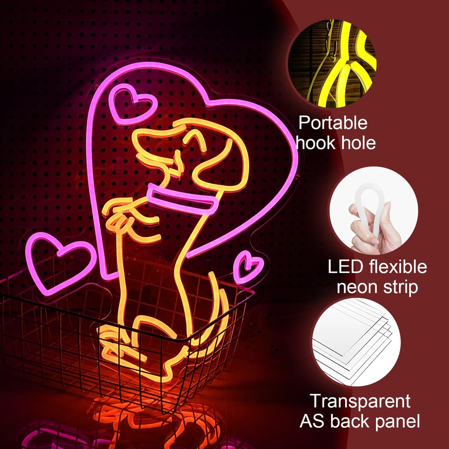 Love Dog Neon Sign USB Powered Pink Love Neon Light for Wall Decor Dimmable LED Cute Puppy Light Up Sign for Pet Shop Bedroom Animal Party Neon Decor Gift for Boys Girls(16.7 * 12.8In)