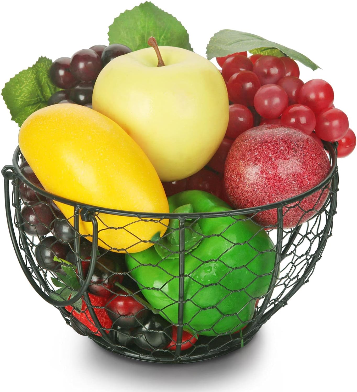Round Wire Basket Black Fruit Basket Bowl Fruit Holder for Kitchen with Handle Black Home Storage for Vegetables, Snacks, Household Items Decor