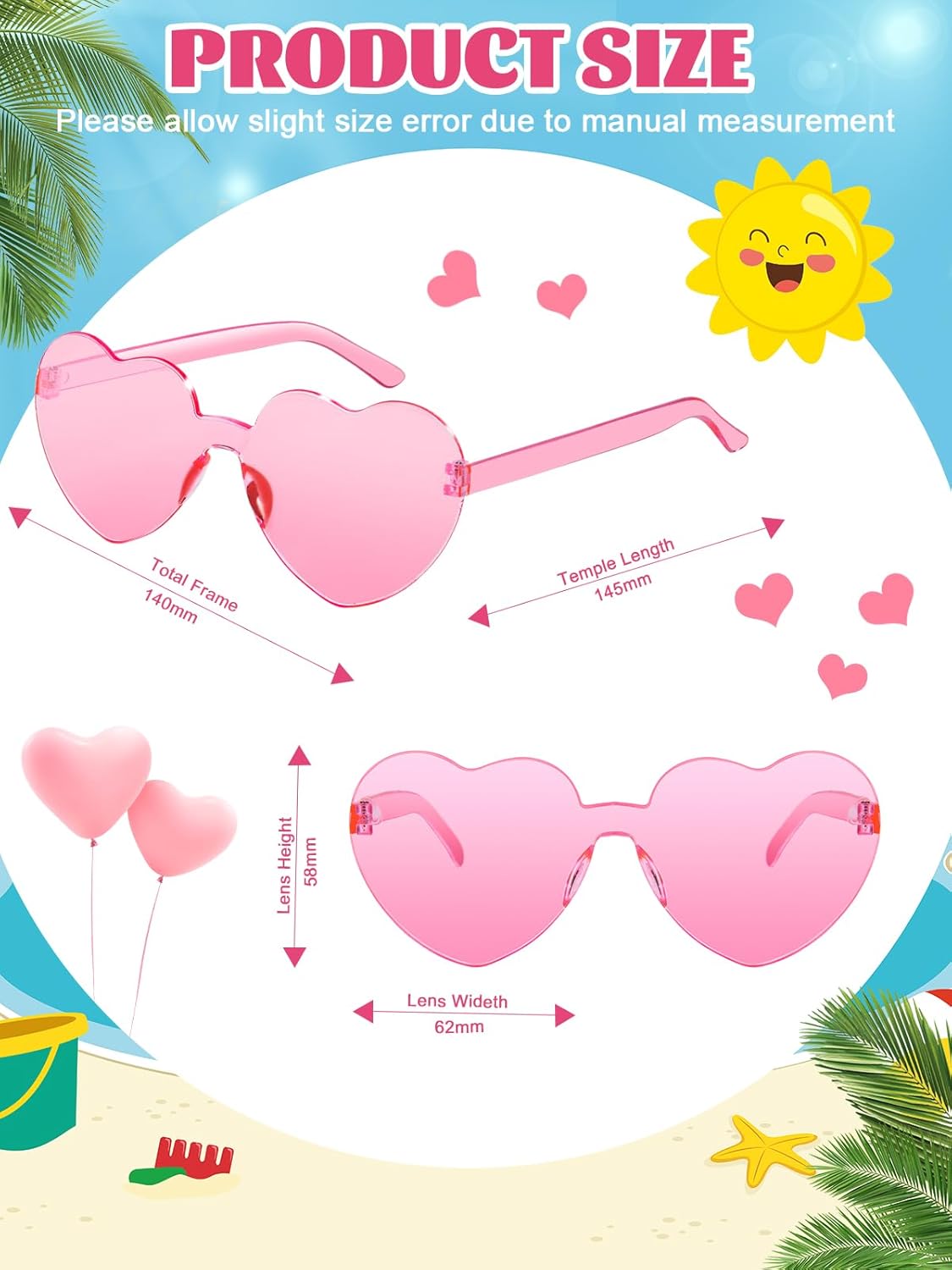 12 Pairs Heart Shaped Sunglasses for Women Colorful Glasses Fun Trendy Transparent Heart Sunglasses Party Favor (Pink)
