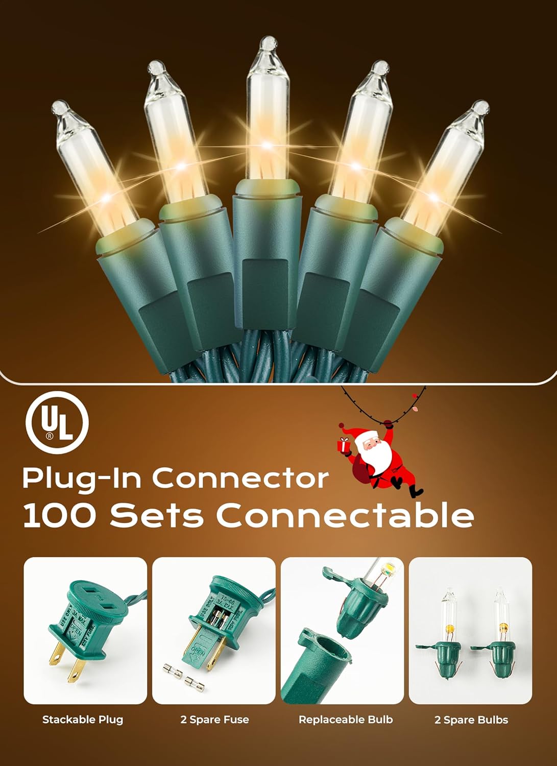 Minetom LED Clear Christmas String Lights, 50 Count 16 Feet LED Christmas Lights Bulb, Christmas Decorations Indoor, White Christma Tree Lights for Indoor Outdoor Xmas Wedding Party Festival