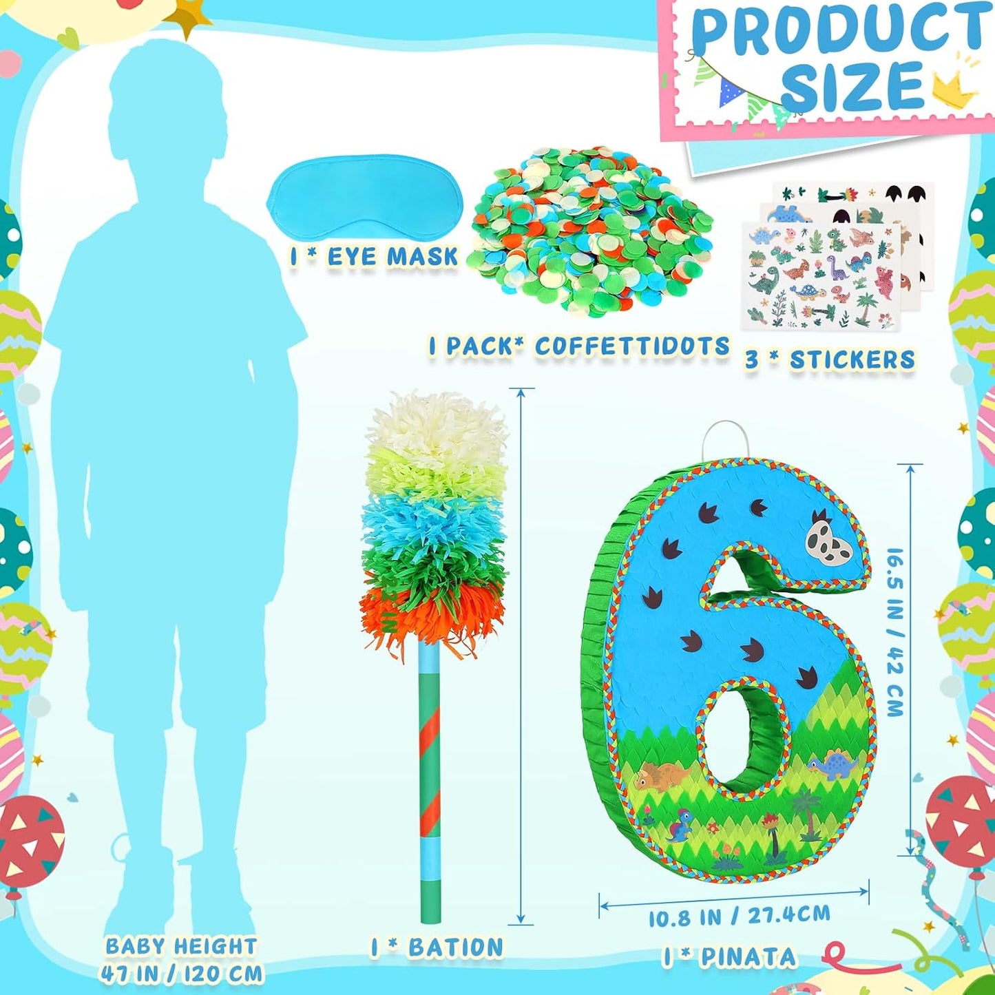 Number 6 Pinata for Birthday Party Decorations, Jungle Dinosaur Piñata Games Toy (6th)