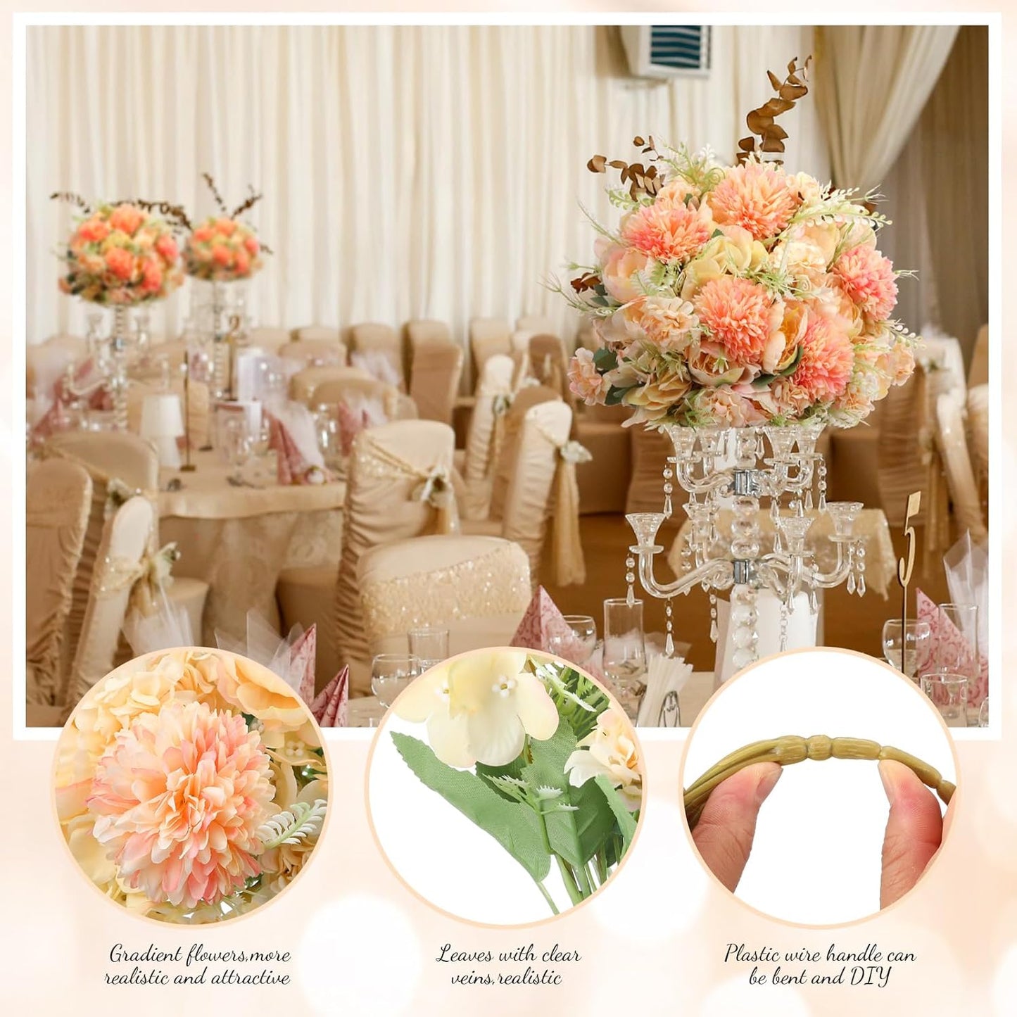 Tigeen Artificial Flowers Artificial Peonies Silk Flowers Faux Peony Fake Peony Silk Hydrangea Bouquet for Wedding Table Centerpiece Floral Vase Decor(Orange,12 Bundles)