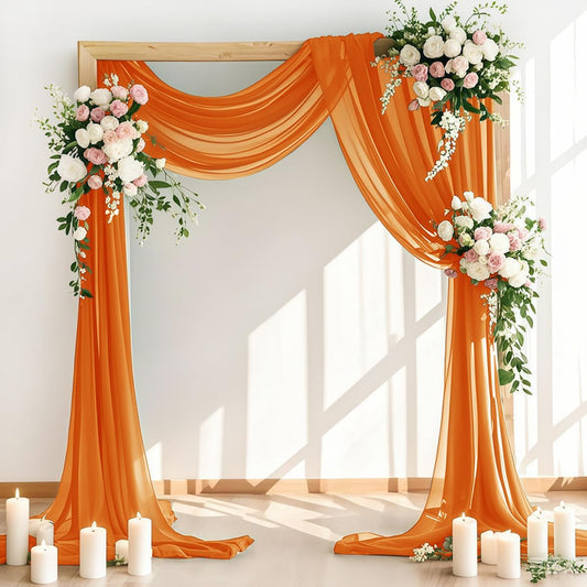 Wedding Arch Draping Fabric 2 Panels 30'' x 18FT Orange Sheer Chiffon Arch Drapery for Photo Booth Bridal Shower Baby Shower Church Decor Newborn Photography Christening Outdoor Party