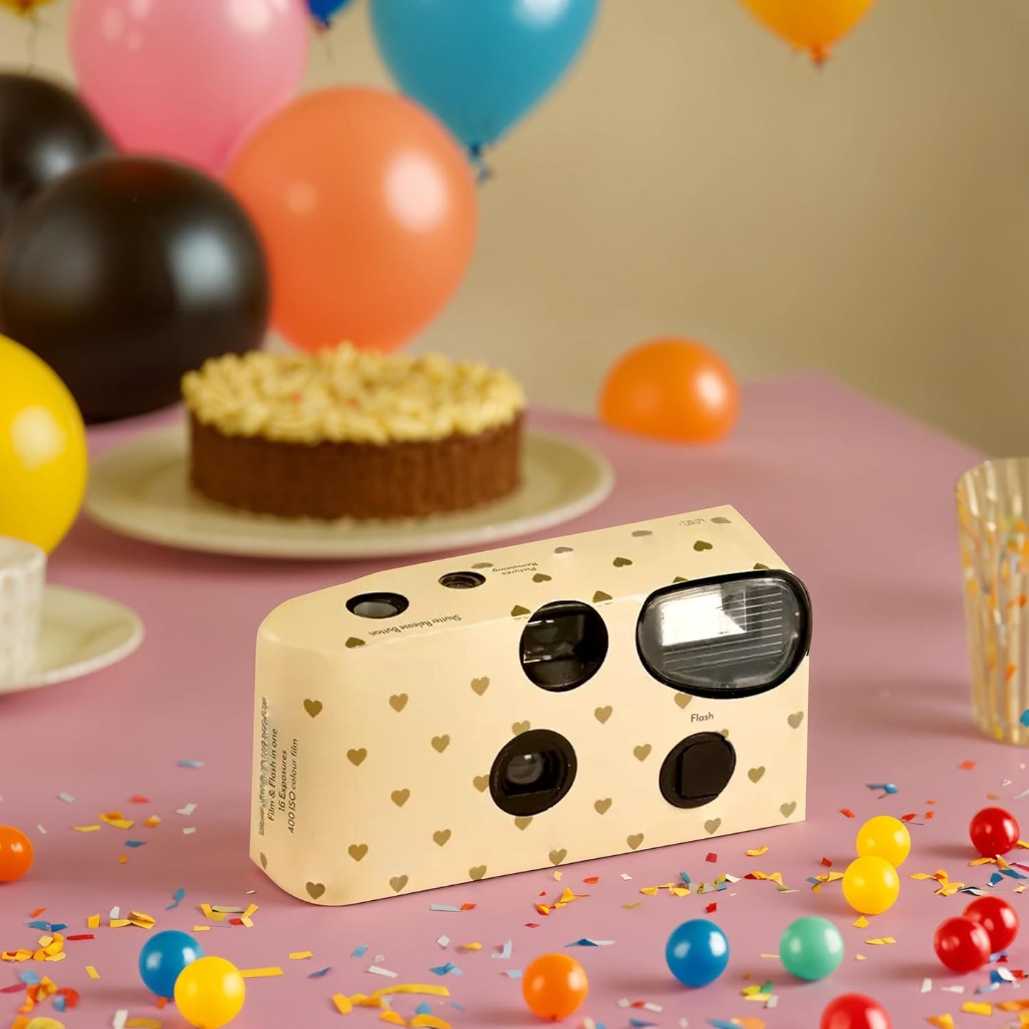 Weddingstar Disposable Camera with Flash - Single Use 35mm Film Camera for Wedding or Party Favors - Gold Hearts (10 Pack)