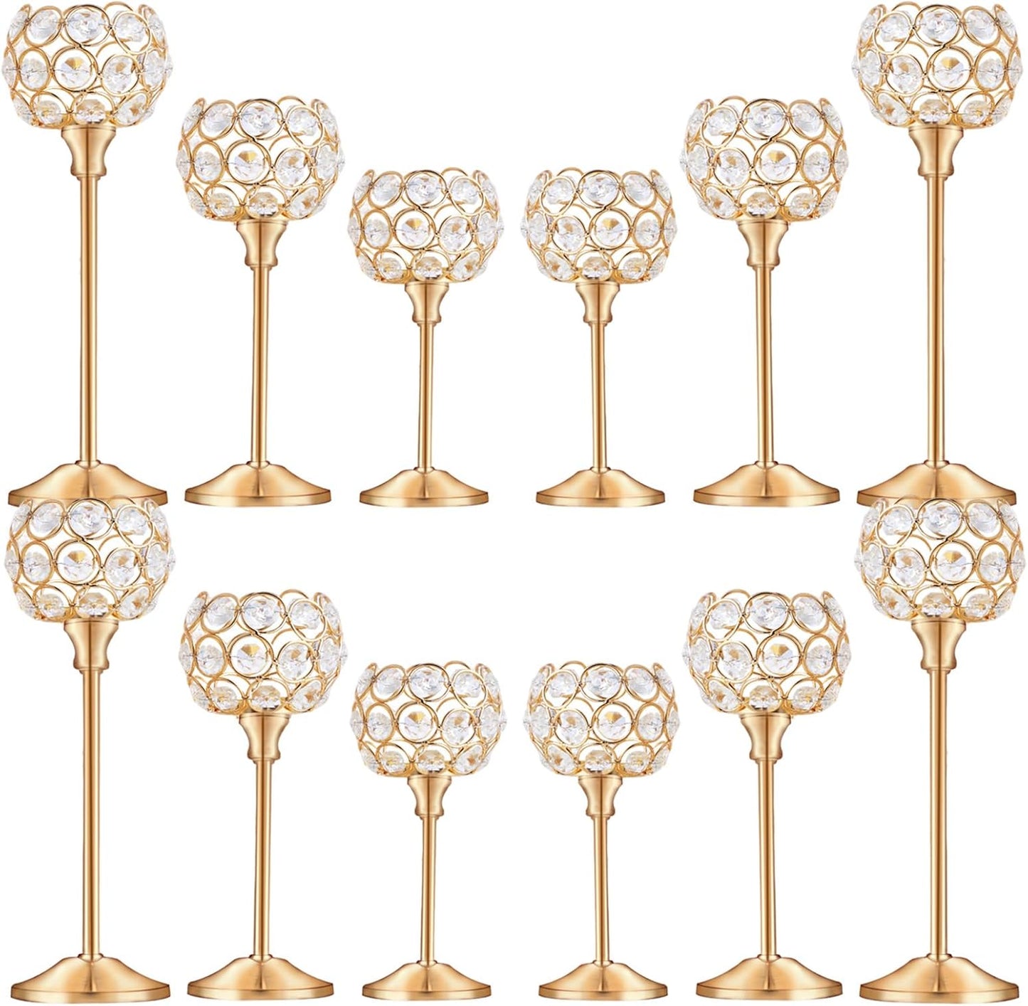 Crystal Candle Holders Set of 16 for Wedding Centerpieces Gold Or Silver Candle Holders Bulk Decorative Tealight Candle Holder for Wedding, Party,Table Centerpieces Decoration (Golden, 4Sets(12 Pcs))