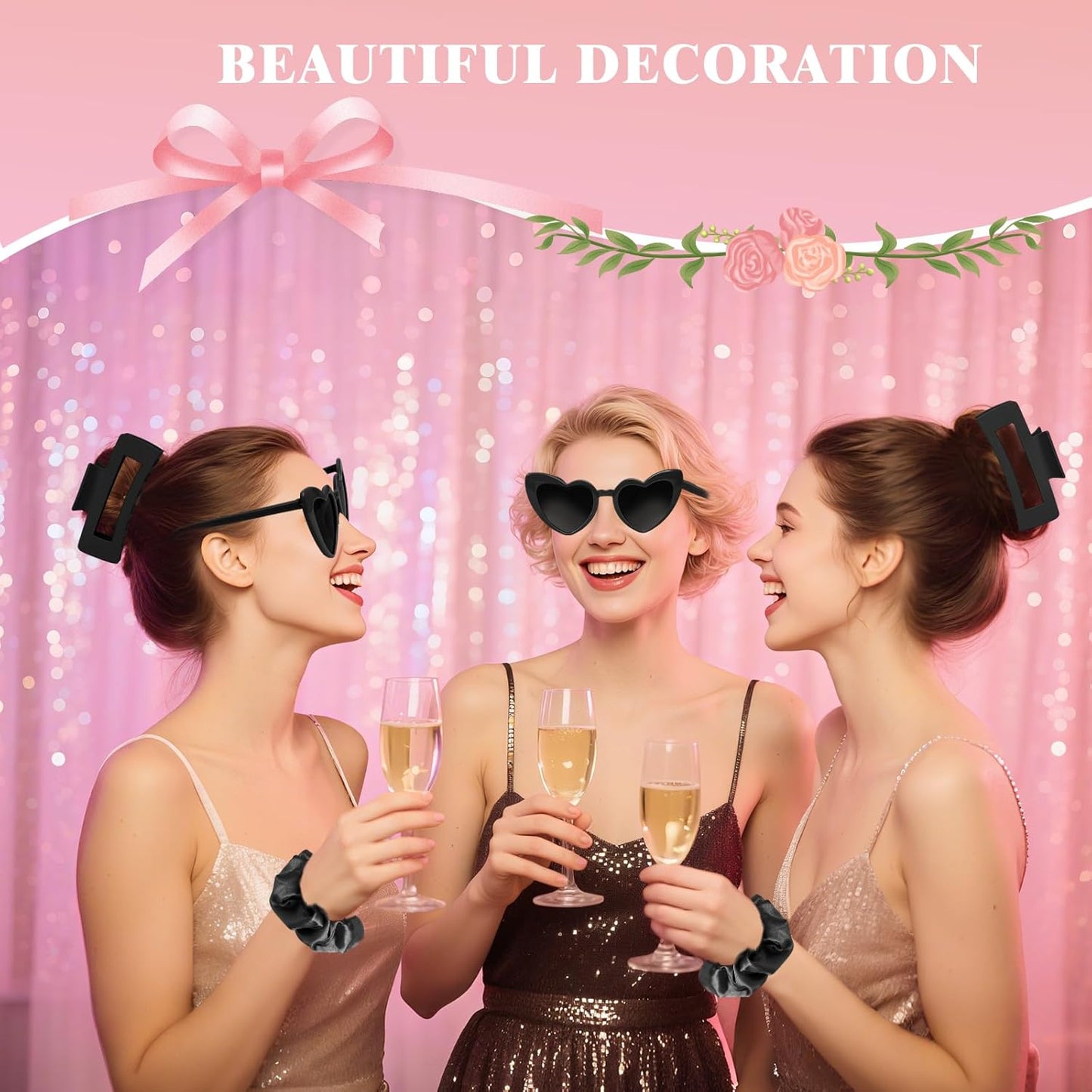 Black Bridesmaid Gift Box for Proposal, 8PCS Hair Claw, Scrunchies, Makeup Clips & Heart Sunglasses – Chic Gift for Women, Bachelorette Party Favors, Birthday Gifts for Girls & Teens