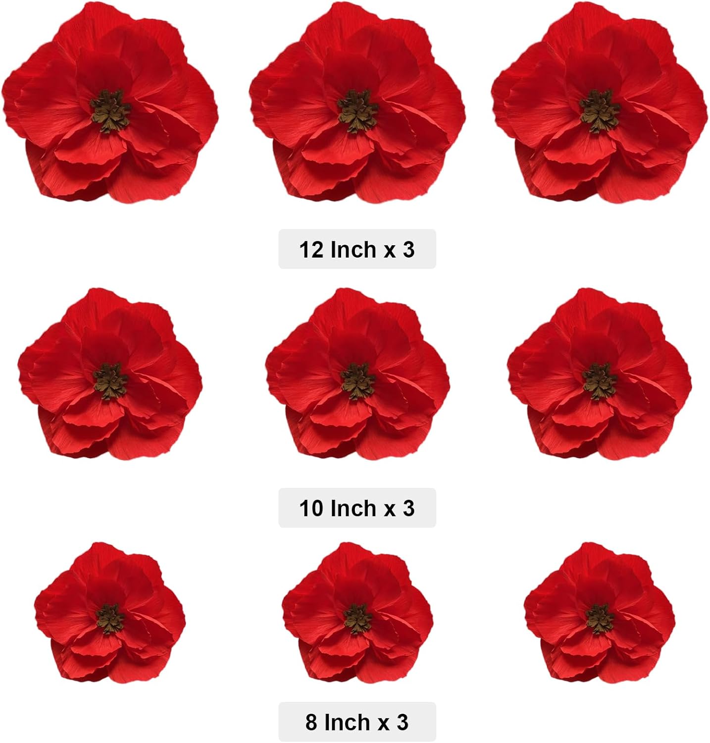 BRT Bearingshui Red Paper Flowers Decoration for Wall Total 9 Pcs, Artificial Flowers for Wedding Decor,Flower Backdrop Decor, Baby Bridal Shower Birthday Party, Red 3D Wall Flowers Decor