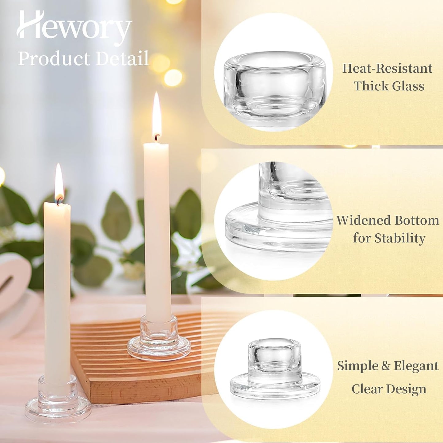 Hewory Glass Taper Candle Holders: 20 PCS Candlestick Holders Clear Short Tapered Candle Holder Set - Candle Stick Holder Decor for Table Centerpiece Wedding Party Advent Christmas Home Decorations