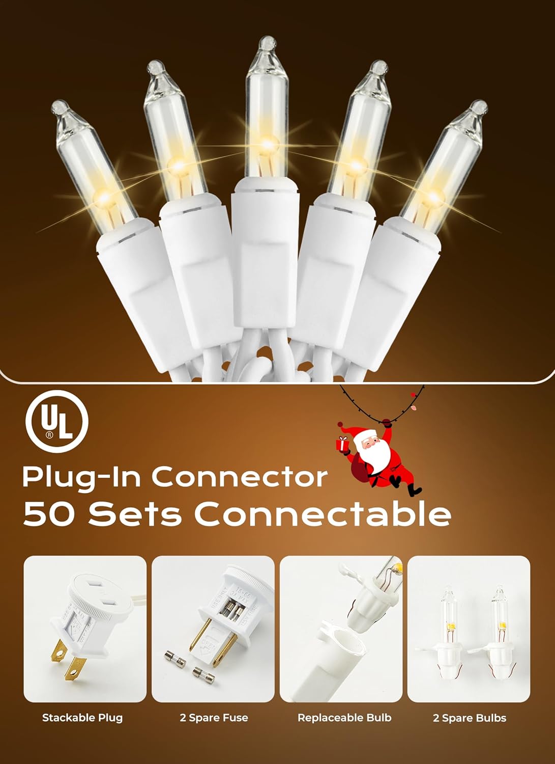 Minetom LED Clear White Christmas String Lights, 100 Count 33 Feet LED Christmas Lights Bulb, Christmas Decorations Indoor, Christma Tree Lights for Indoor Outdoor Xmas Wedding Party Festival