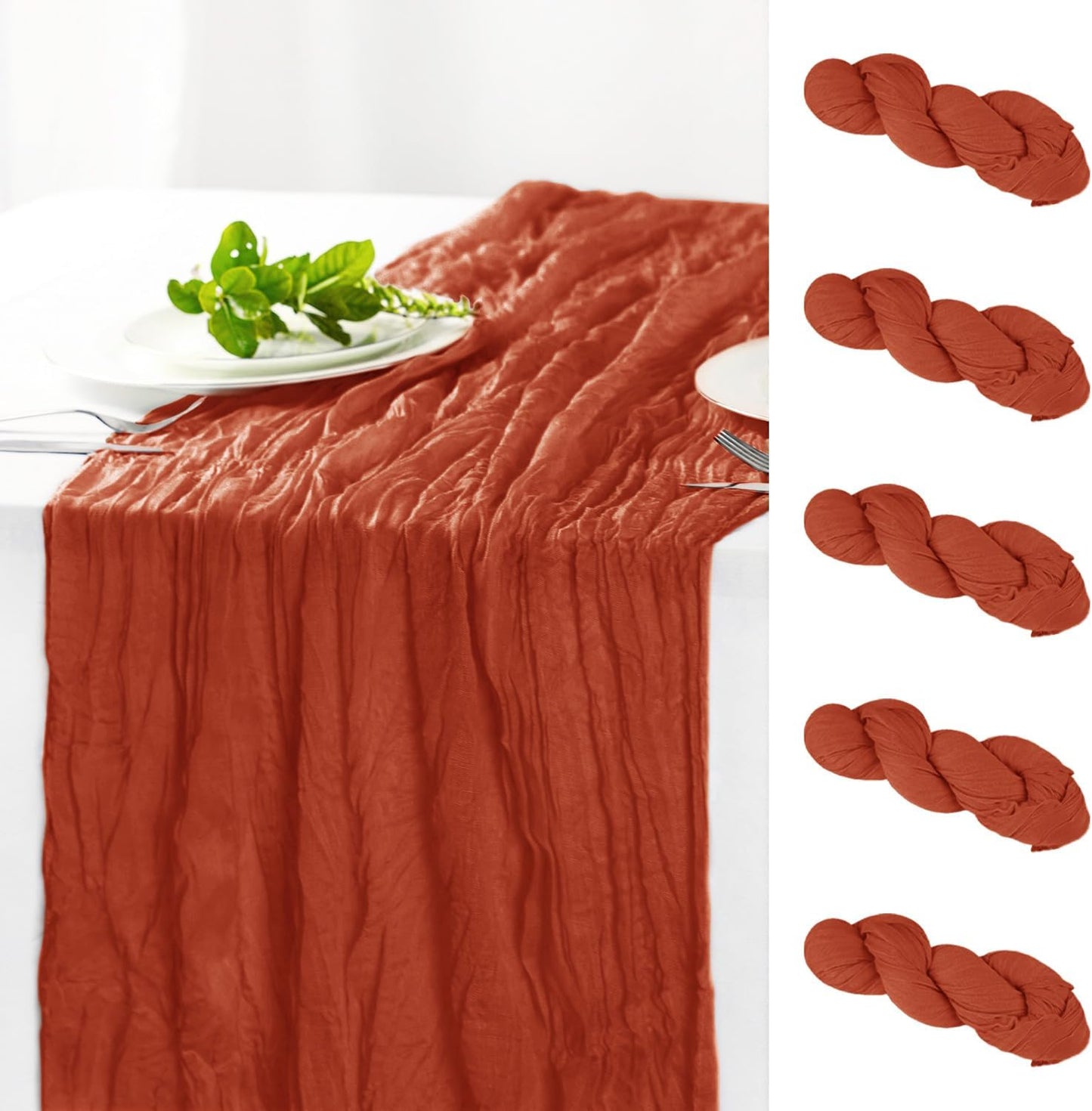 Hahuho Terracotta Cheesecloth Table Runner 10ft, Gauze Boho Rustic Table Runners for Wedding Birthday Party Baby Shower Decorations（6 Pack , 35x120 Inches）