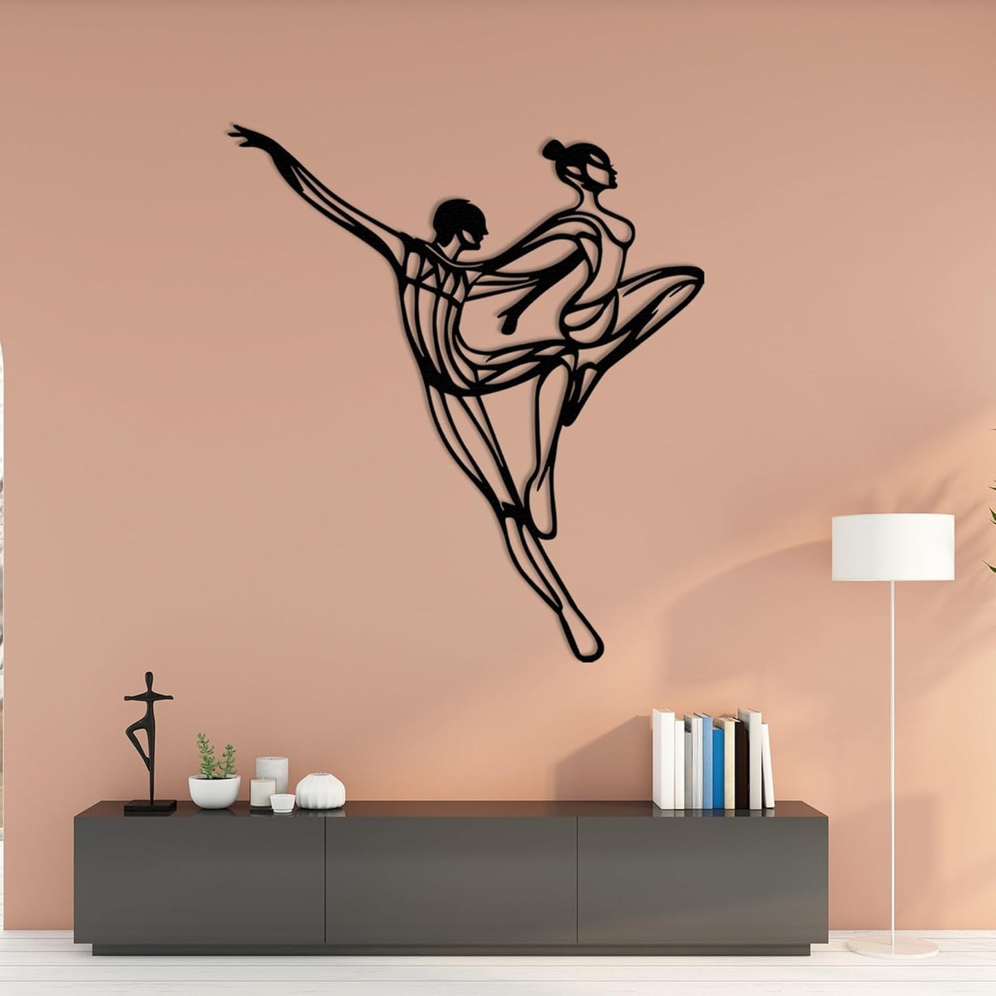 Wita Home Dancing Couple Metal Wall Art, Modern Minimalist Line Art Sculpture, Over the Bed Home Décor, Elegant Ballet-Inspired Design, Metal Wall Sculpture for Living Room, Bedroom (32x27 inches)