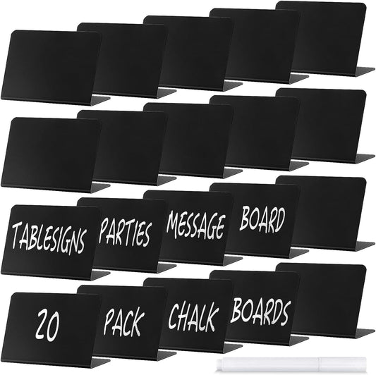 20 Pack Mini Chalkboard Signs for Food, ALOTCHE Tabletop Chalkboard Labels L-Shaped Rustic Tabletop Buffet Table Signs for Weddings, Birthday Parties, Message Board Signs, Bakery and Retail