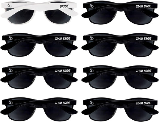 Bachelorette Party Sunglasses - Set of 1 Bride & 7 Team Bride Sun Glasses Pack of 8 Bridesmaid Favor Supplies Bridal Wedding