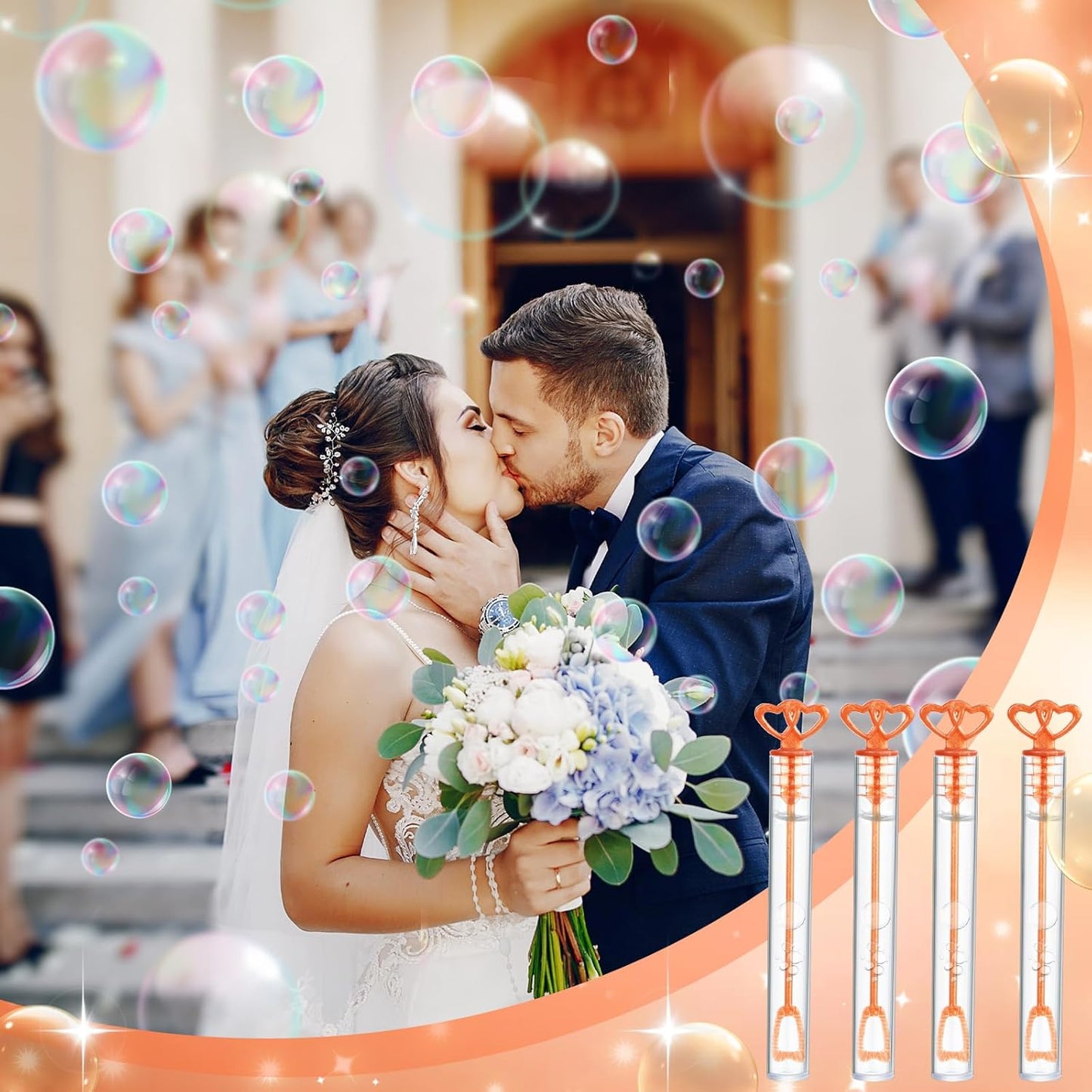 150 Pcs Bubble Wands Bulk for Wedding Party Mini Heart Wand with Bubble Solution for Wedding Bridal Showers Valentine Anniversary Graduation Birthday Supplies(Rose Gold,Double Heart)