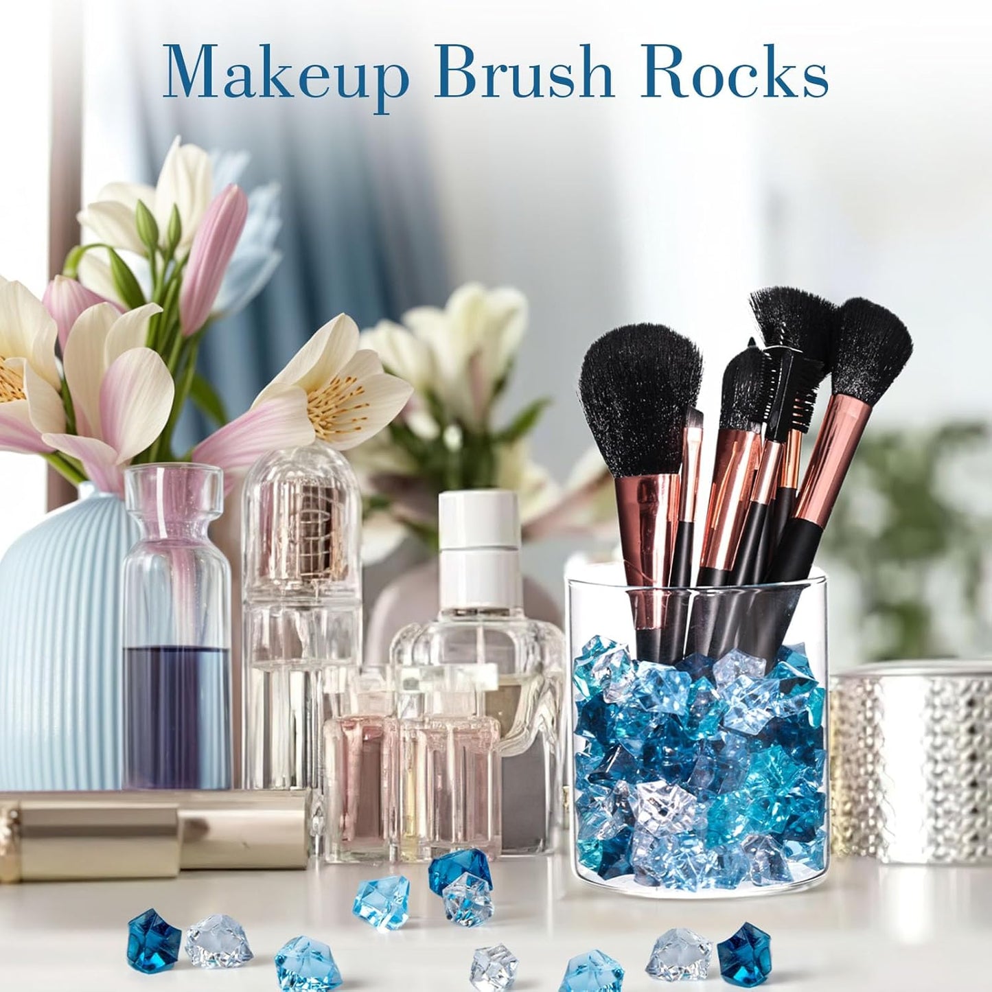 DomeStar 150PCS Fake Ice, Acrylic Blue Gems, Vase Fillers Fish Tank Rocks Aquarium Tank Decor Table Scatter Decoration