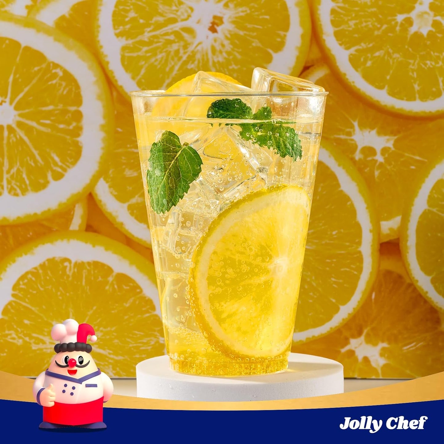 JOLLY CHEF 14 oz Clear Plastic Cups, 200 Pack Heavy-duty Party Glasses, Disposable plastic cups for wedding Cocktails Tumblers, Ideal for Wedding & Party