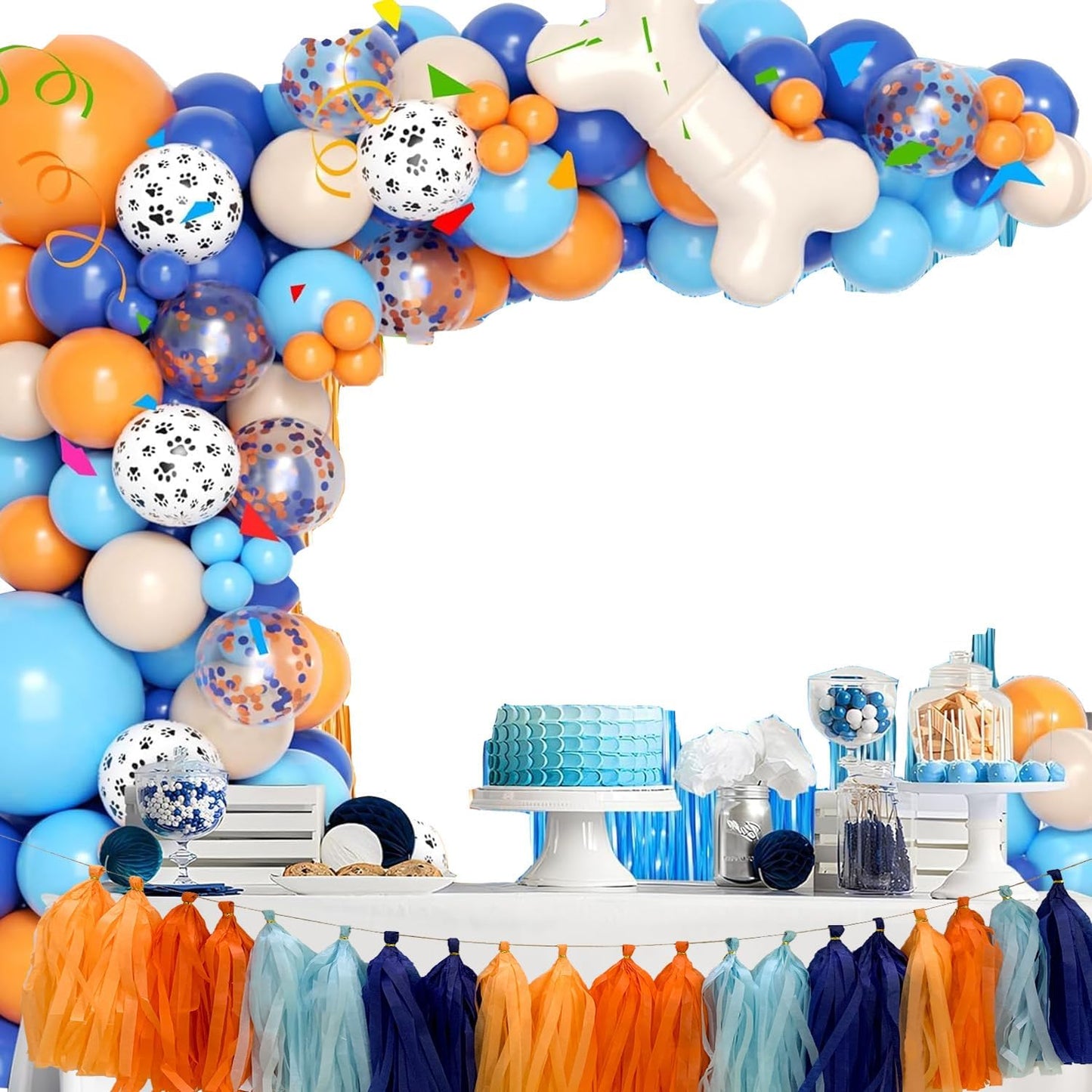 Blue and Orange Tissue Paper Tassel Garland,Tissue Tassel Banner for Party Decorations,Pack of 20