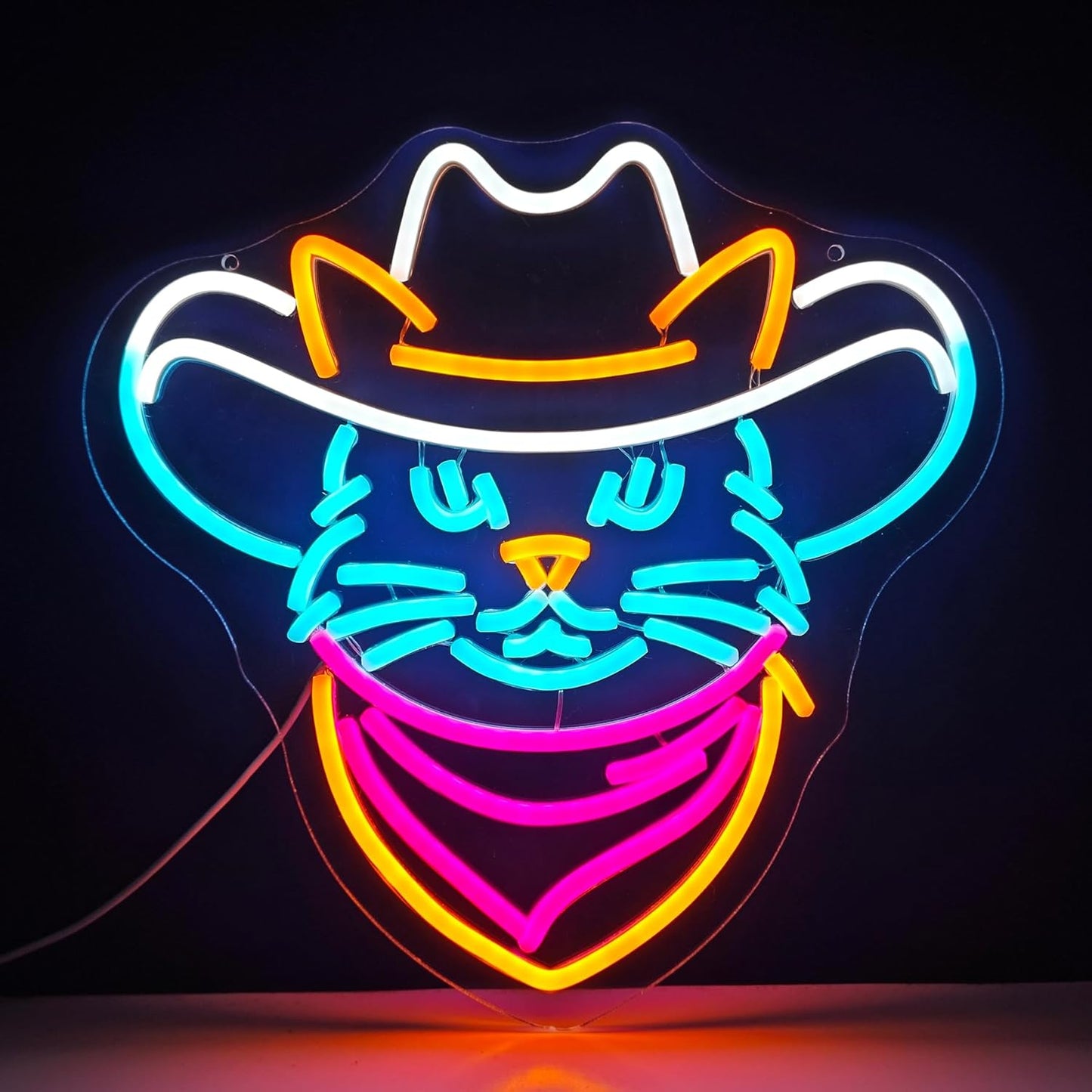 Cowboy Cat Neon Sign - Adjustable Dimmable LED Neon Light, 13.8"x13.7", Premium Quality, Vibrant Home Decor