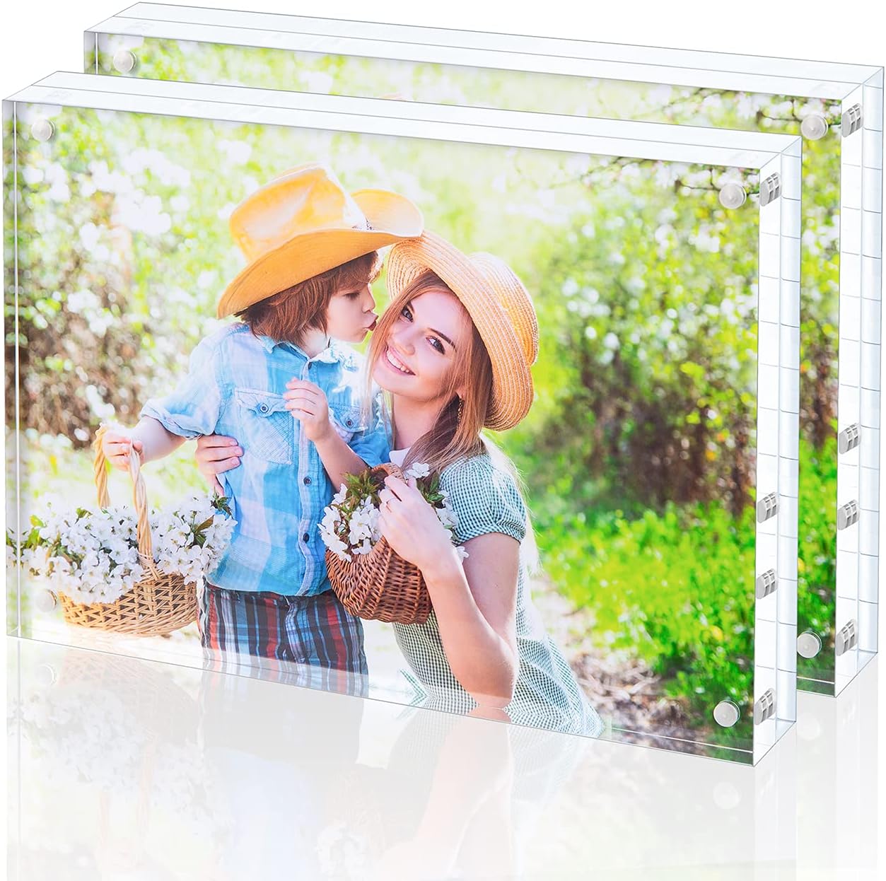 Acrylic Picture Frame, Clear Freestanding Double Sided 20mm Thickness Frameless Magnetic Photo Frames Desktop Display with Gift Box Package (5x7 2 pack)