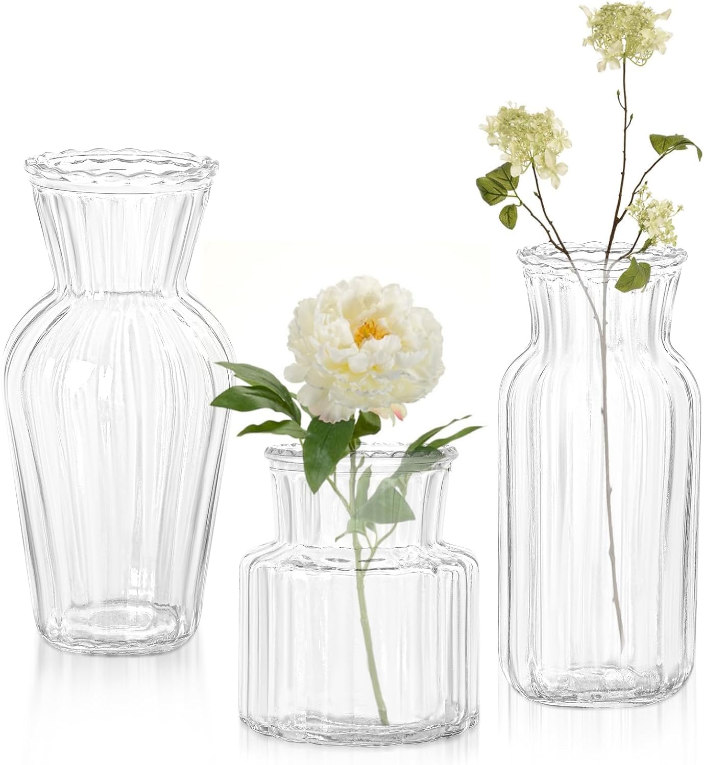 Modern Clear Glass Vase Set - 3Pcs Small Handmade Flower Vases, Decorative Mini Bud Vases for Wedding Reception, Dining Table, and Home Decor - Perfect for Single Stem Flowers