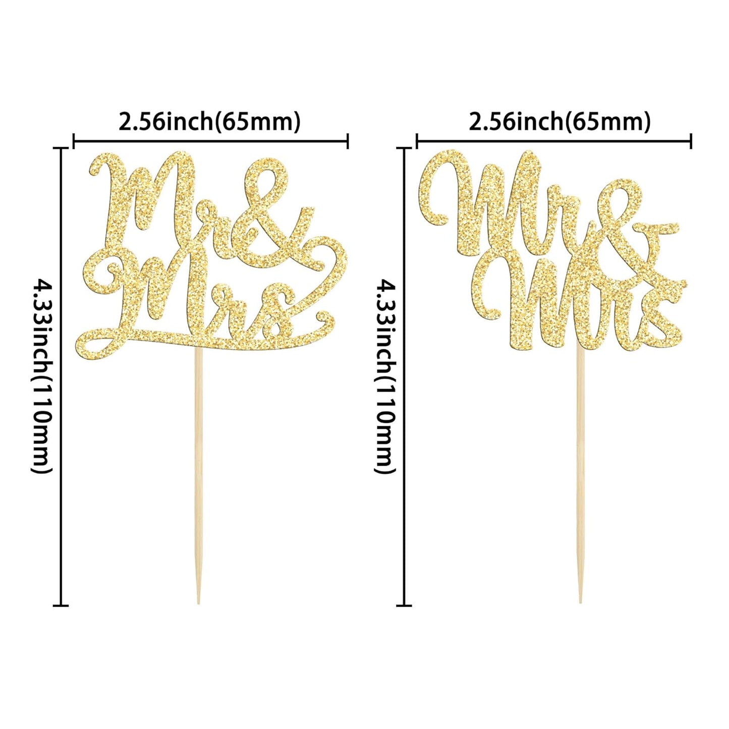 Gyufise 36Pcs Mr & Mrs Cupcake Toppers Love Mr Mrs Cupcake Picks Gold Glitter Wedding Cucpake Toppers Bridal Shower Cake Decorations Party Supplies