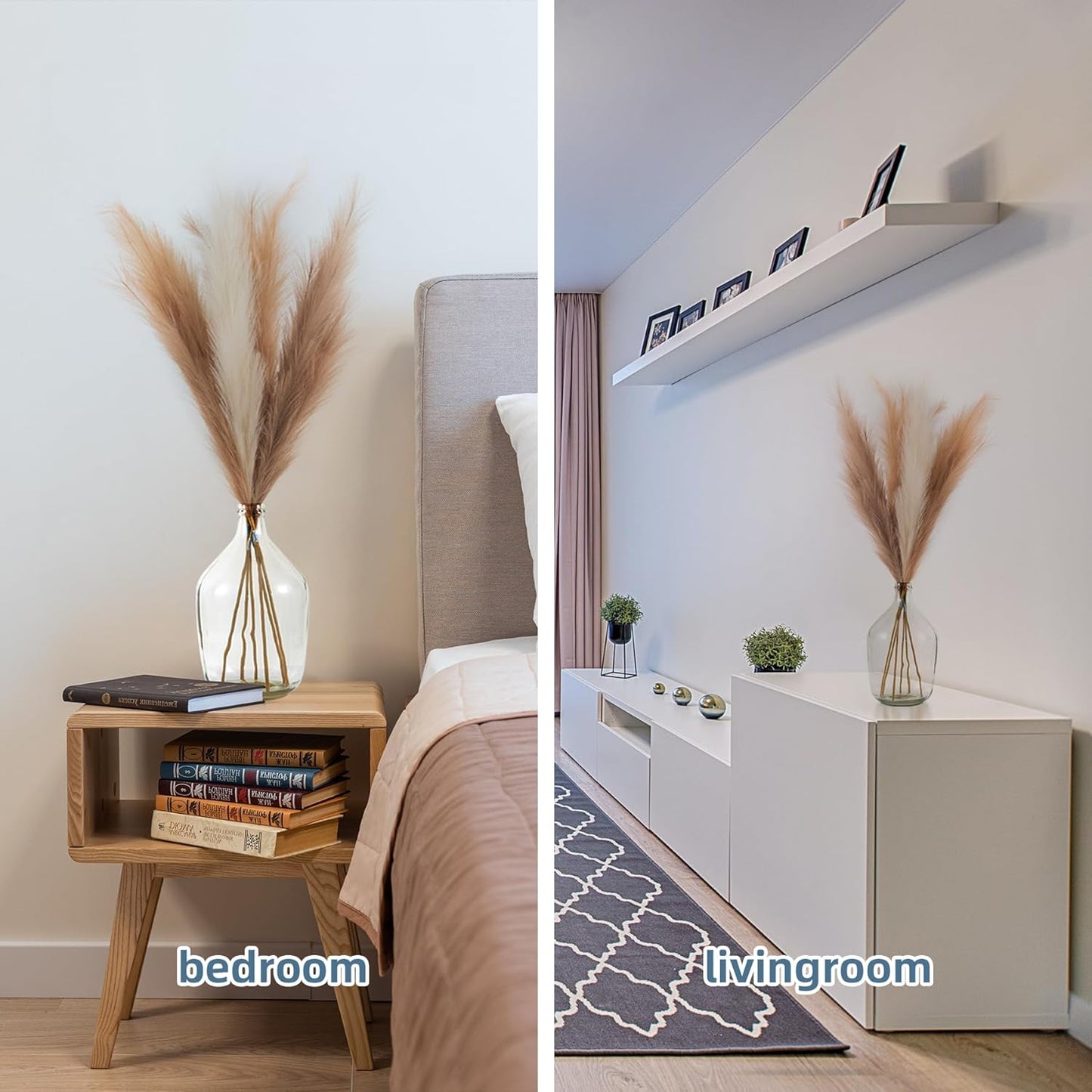 EVODIS Pampas Grass Decor Tall, 43"/110cm Faux Pampas Grass 6 Stems Large Pompass Grass Branches Tall Bulk Boho Flower Arrangement for Home Room Wedding Party Decor