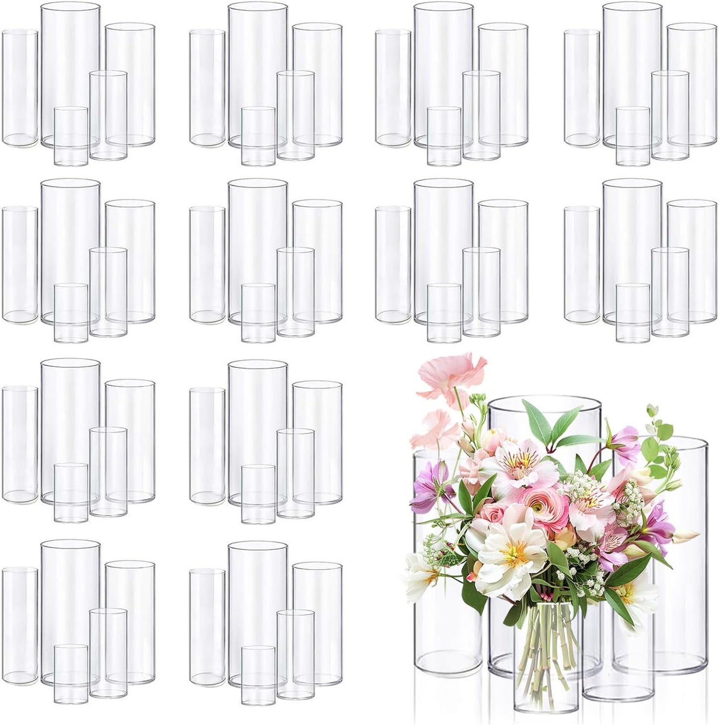 60pcs Glass Vase Cylinder Vases for Centerpieces Small Flower Glass Vases Home Decor Centerpiece Table Clear Flower Vase Decorations for Wedding＆Holiday 4,6,7.5,8,10 Inch Tall