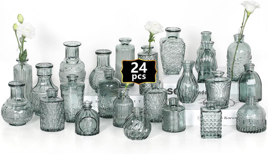 Mini Bud Vases As Wedding Centerpieces for Tables,Clear Bud Vases for Flowers,Small Flower Vases Suitable for Birthday Party,Anniversary,Wedding Reception,Baby Shower (Green, 24PCS)