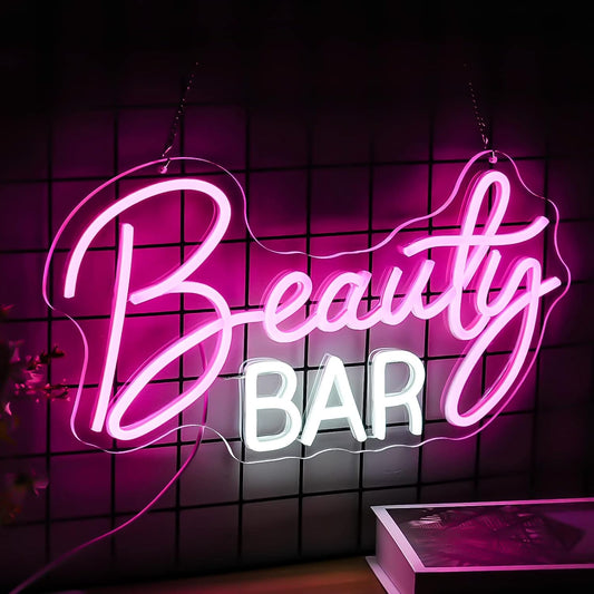 Beauty Bar Neon Sign, Pink Light Up Neon Lights For Wall Decor, Girls Makeup Room Bedroom Decor - Energize Your Space With Magical Ambiance（16.5 X 9 inch）