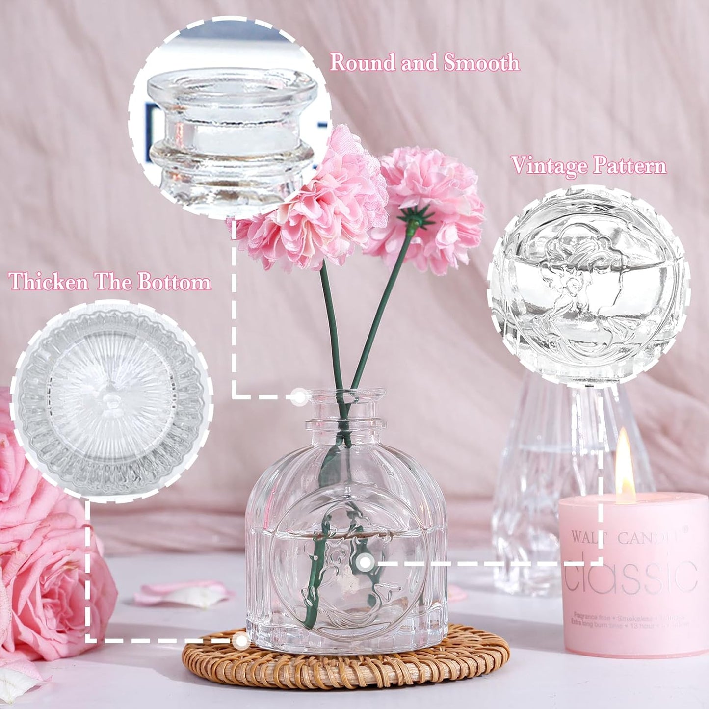 Clear Glass Bud Vases Set of 5, Mini Flower Vase for Centerpieces, Small Clear Vases in Bulk for Wedding Decorations, Vintage Vase for Table, Recepetion, Home Décor