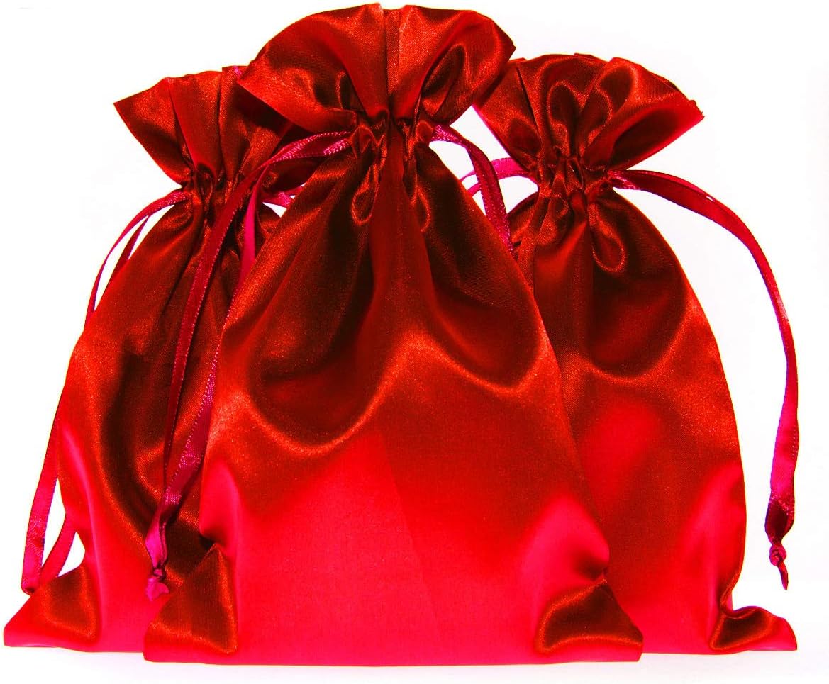 6" x 9" Red Satin Gift Bags, Jewelry Bags, Wedding Favor Drawstring Baby Shower Christmas 50 per Pack
