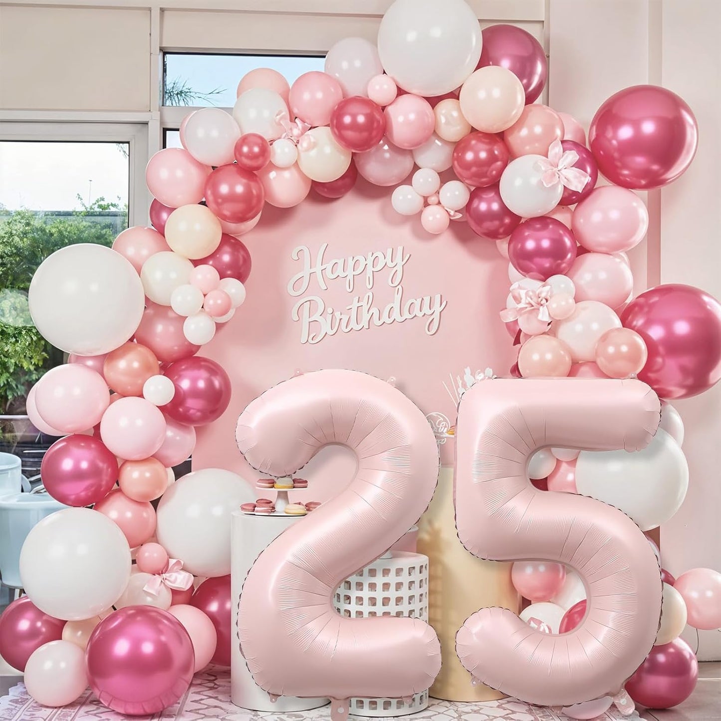 Pastel Pink 25 Balloon Number for Girls, 40'' Self Inflating Number 25 Balloons, Big Light Blush Pink Foil 2 & 5 Helium Balloon 25 for Women Boho Coquette 25th Birthday Party Graduation Decorations