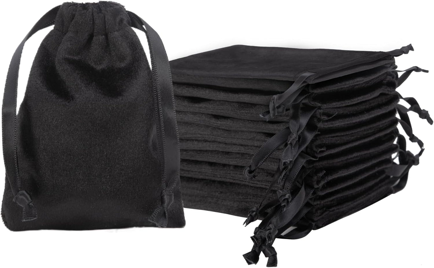 QIANF 12pcs Black Velvet Drawstring Bags 4x6 inches Velvet Cloth Gift Bags Small Jewelry Pouches for Storage Wedding Party Favor Christmas