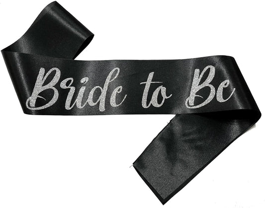 Silver and Black Bride Sash, Bride Sash Bachelorette Party Bridal Shower Sashes Bachelor Decorations Just Married Gift Engaged Decor Accessories,Black