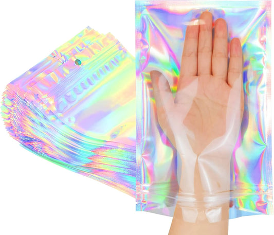 Smell Proof Bags & Resealable Foil Pouch Mylar Sample Bag Great for Party Favor Food Storage (Holographic Color) (50pcs-6x9 inch)