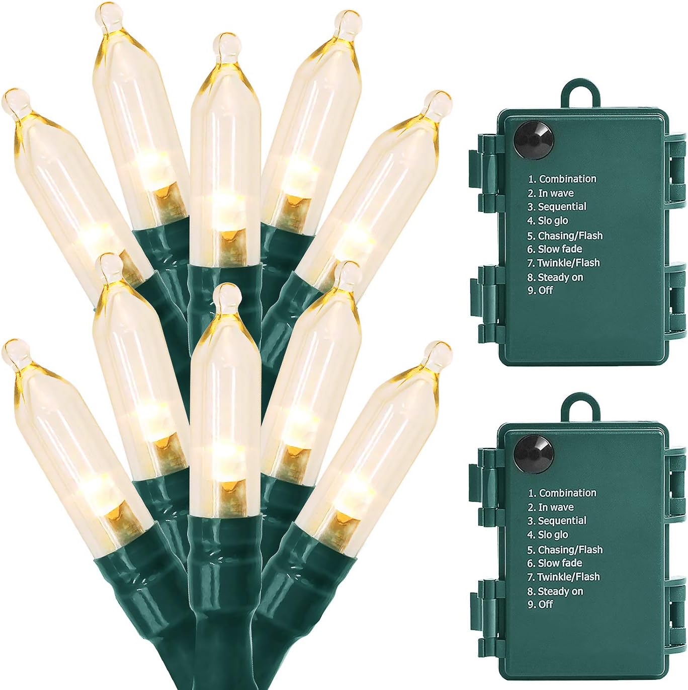 Outdoor String Lights Christmas Lights 50 LED Battery Operated String Lights Fairy Lights for Christmas Tree Wedding Wreath Party Home Garden Indoor, Waterproof, 18ft, Warm White, 2 Pack