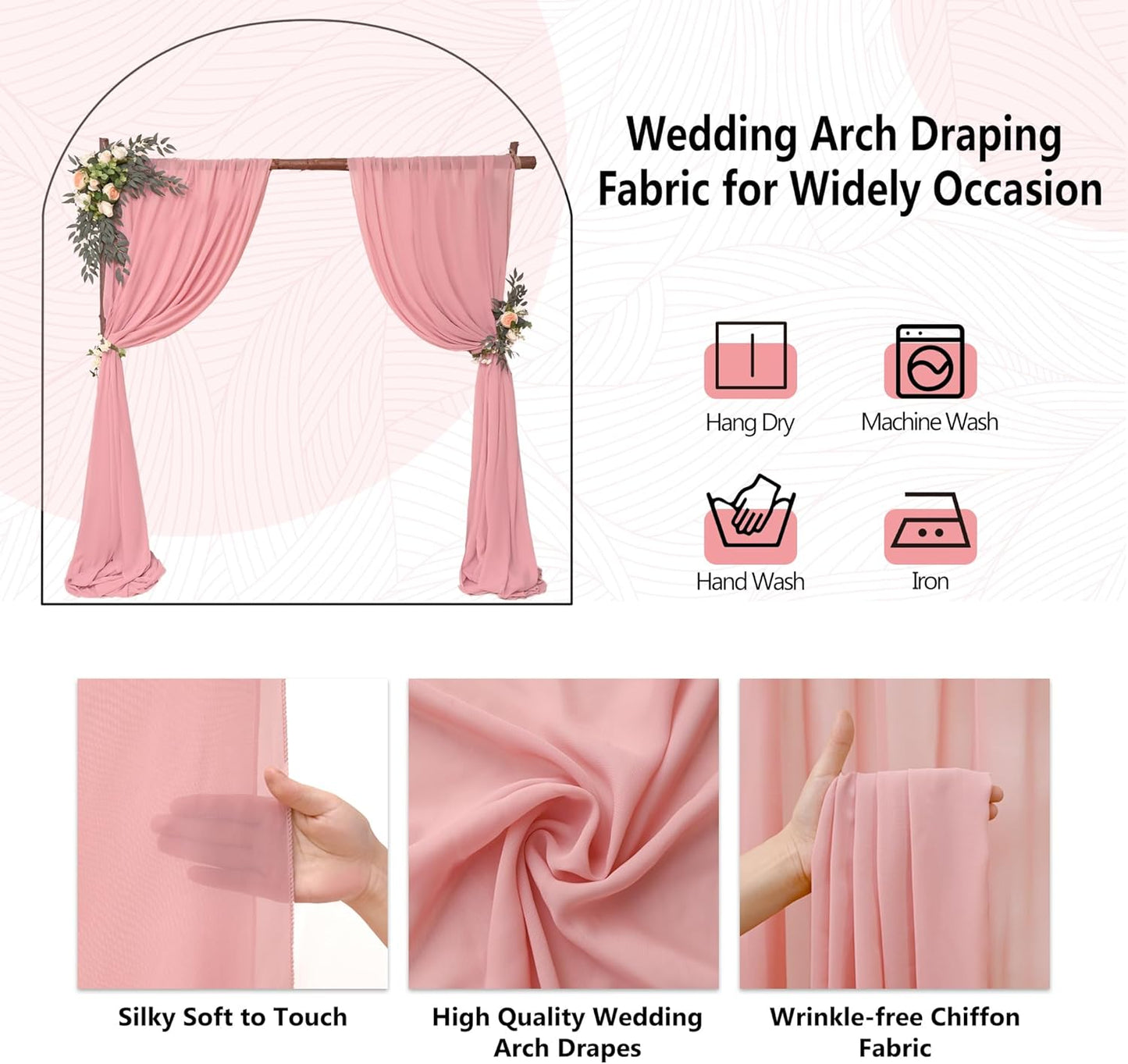 8 Panels Wedding Arch Draping Fabric 28" x 20Ft Wedding Arch Drapes Chiffon Fabric Drape Sheer Backdrop Curtain for Weddings Party Ceremony Birthday Arbor Drapery Reception Ceiling Décor(Dusty Rose)