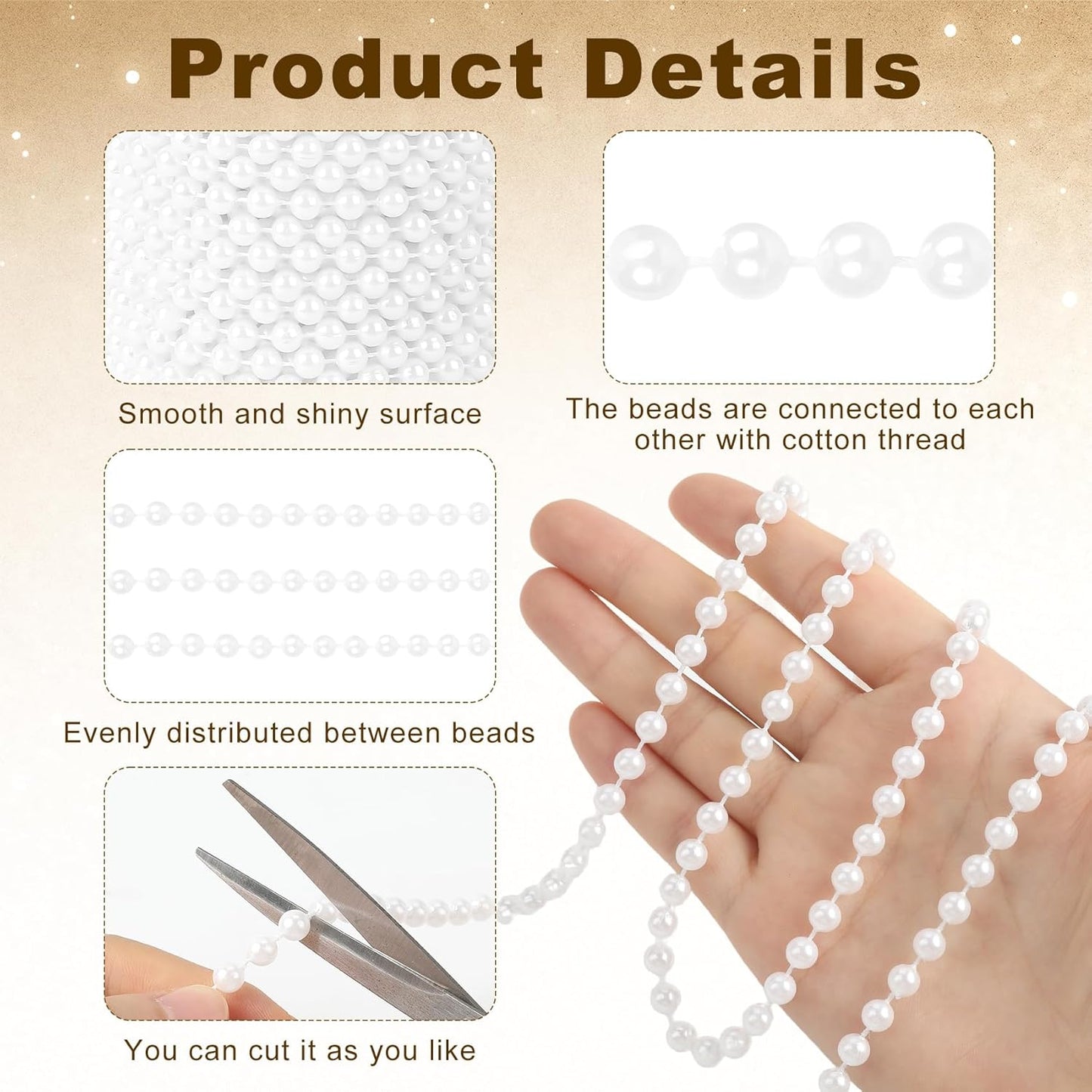 Pearl Beads Garland, 6 MM White Faux String of Pearls, Pearl Garland for Christmas Tree 82FT Pearl Beads Strand Spool Bead Roll for Crafts Floral Centerpieces Wedding Party Christmas Tree Decorations